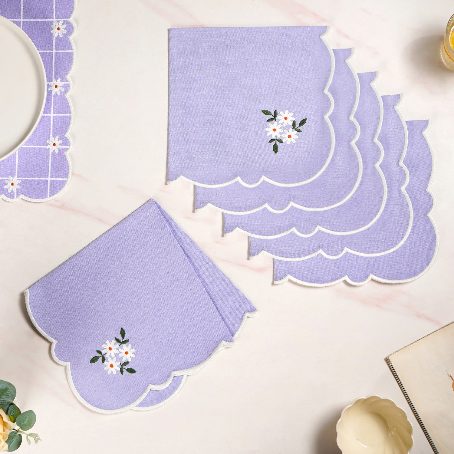 Lavender Embroidered Cotton Table Napkin Set Of 6