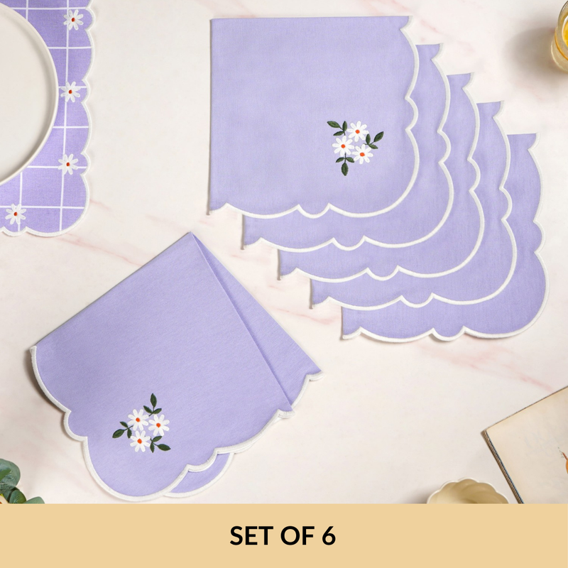 Lavender Embroidered Cotton Table Napkin Set Of 6