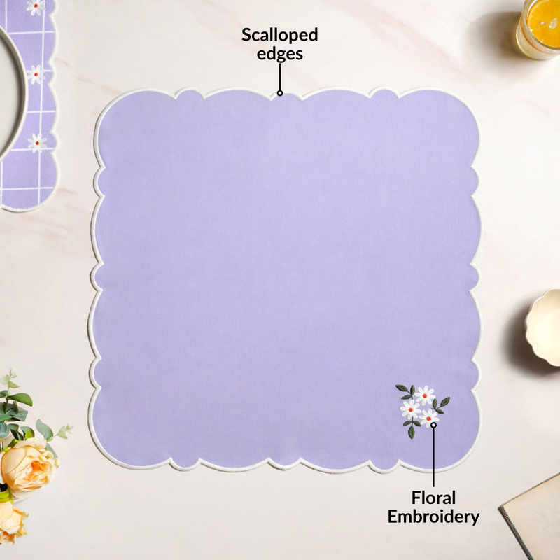 Lavender Embroidered Cotton Table Napkin Set Of 6
