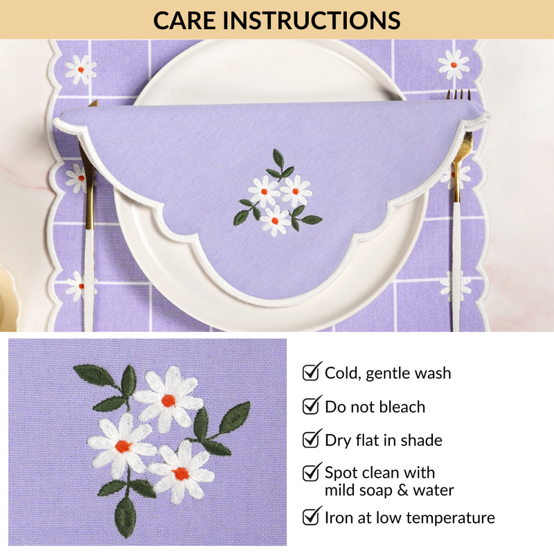 Lavender Embroidered Cotton Table Napkin Set Of 6