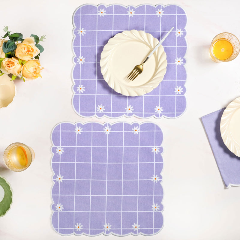Lavender Lattice Scallop Embroidered Cotton Table Mat Set Of 6