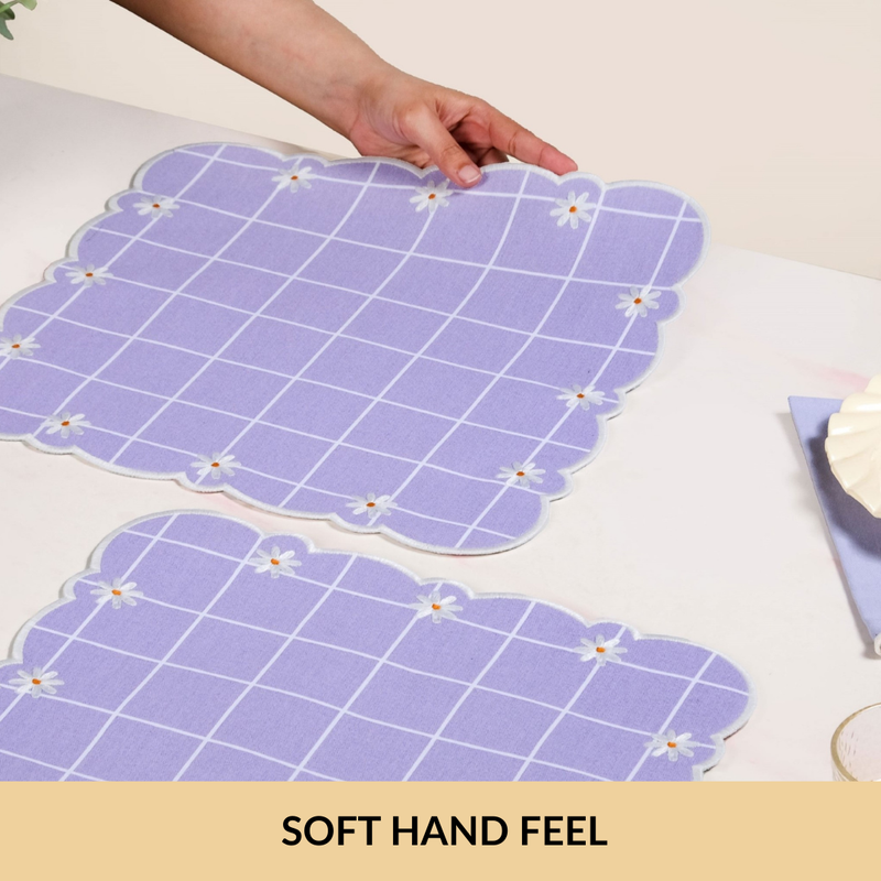 Lavender Lattice Scallop Embroidered Cotton Table Mat Set Of 6