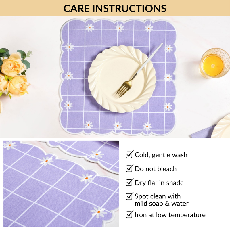 Lavender Lattice Scallop Embroidered Cotton Table Mat Set Of 6