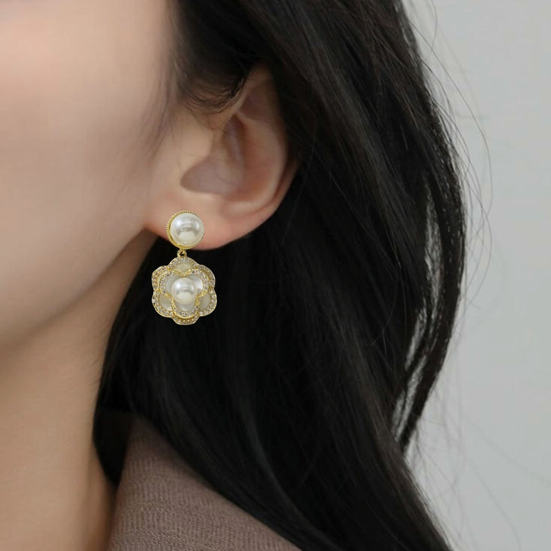 Layered Floral Pearl Earrings