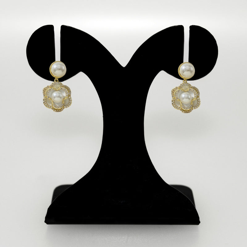 Layered Floral Pearl Earrings