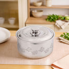 Floral Etched Stainless Steel Casserole With Lid 1500ml