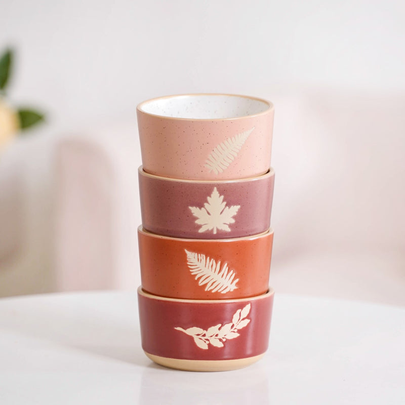 Leaf Design Ceramic Snack Bowl Set Of 4 180ml