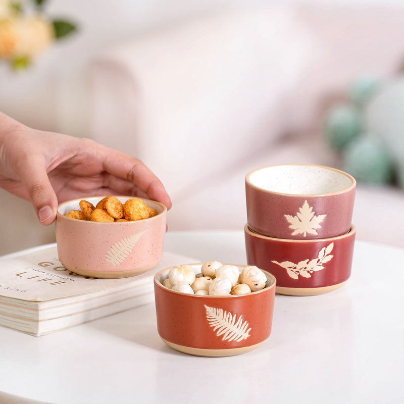 Leaf Design Ceramic Snack Bowl Set Of 4 180ml