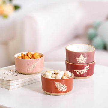 Leaf Design Ceramic Snack Bowl Set Of 4 180ml