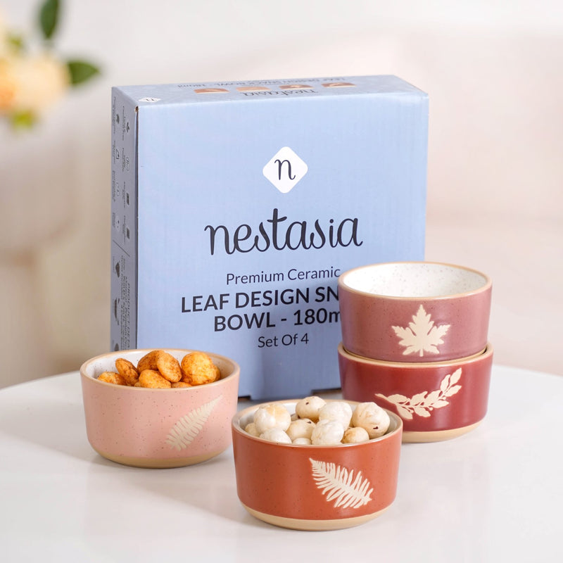 Leaf Design Ceramic Snack Bowl Set Of 4 180ml