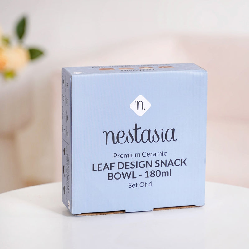 Leaf Design Ceramic Snack Bowl Set Of 4 180ml