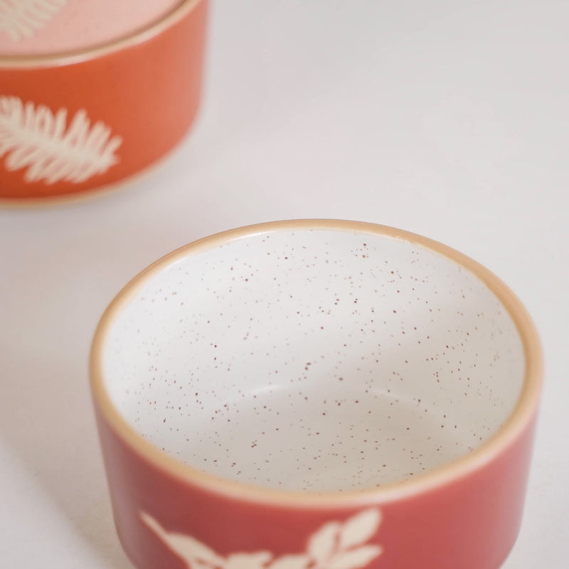 Leaf Design Ceramic Snack Bowl Set Of 4 180ml