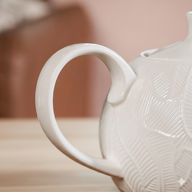 Leaf Embossed Ceramic Tea Pot With Stand 900ml