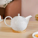 Leaf Embossed Ceramic Tea Pot With Stand 900ml