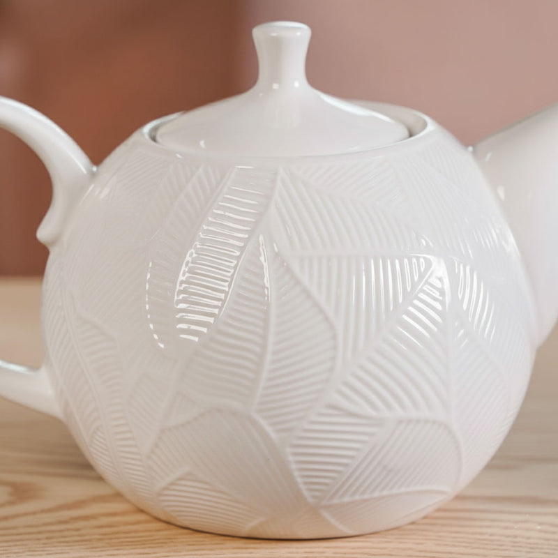Leaf Embossed Ceramic Tea Pot With Stand 900ml
