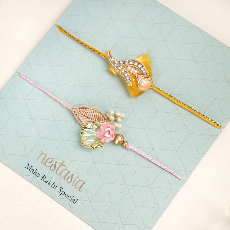 Leaf Embossed Rakhi For Brother Set Of 2