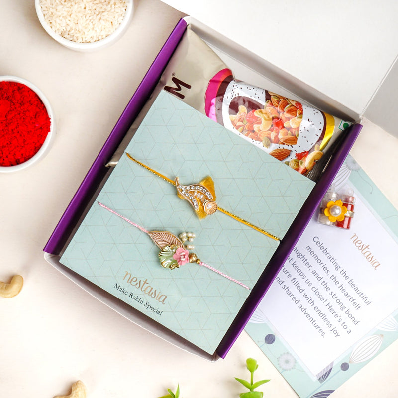 Leaf Embossed Rakhi For Brother Set Of 2