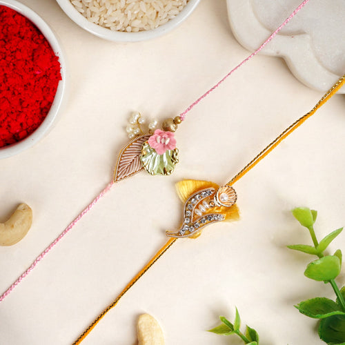 Leaf Embossed Rakhi For Brother Set Of 2