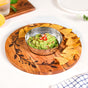 Leaf Engraved Acacia Wood Serving Platter With Steel Bowl