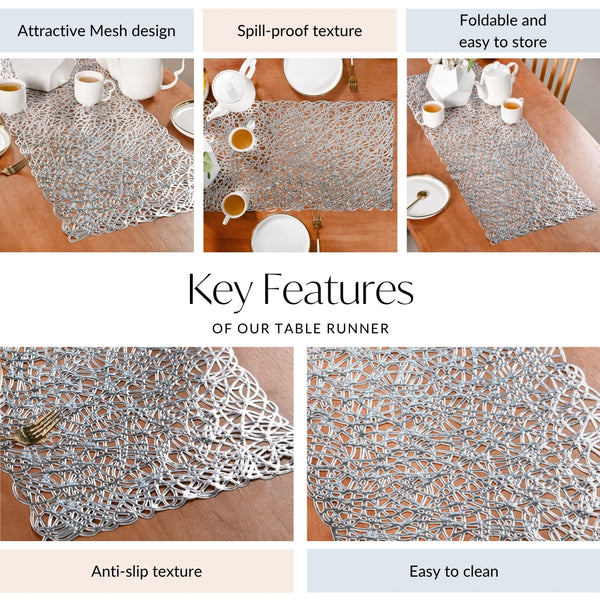 Modern Laser Cut Style Silver Table Runner Silver 92x35cm