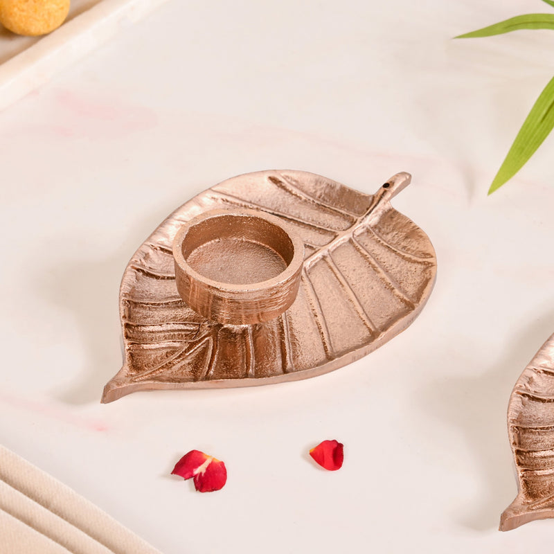 Leaf Lustre Tealight And Incense Holder Set Of 2