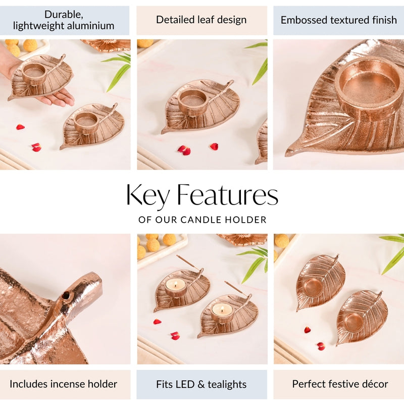 Leaf Lustre Tealight And Incense Holder Set Of 2