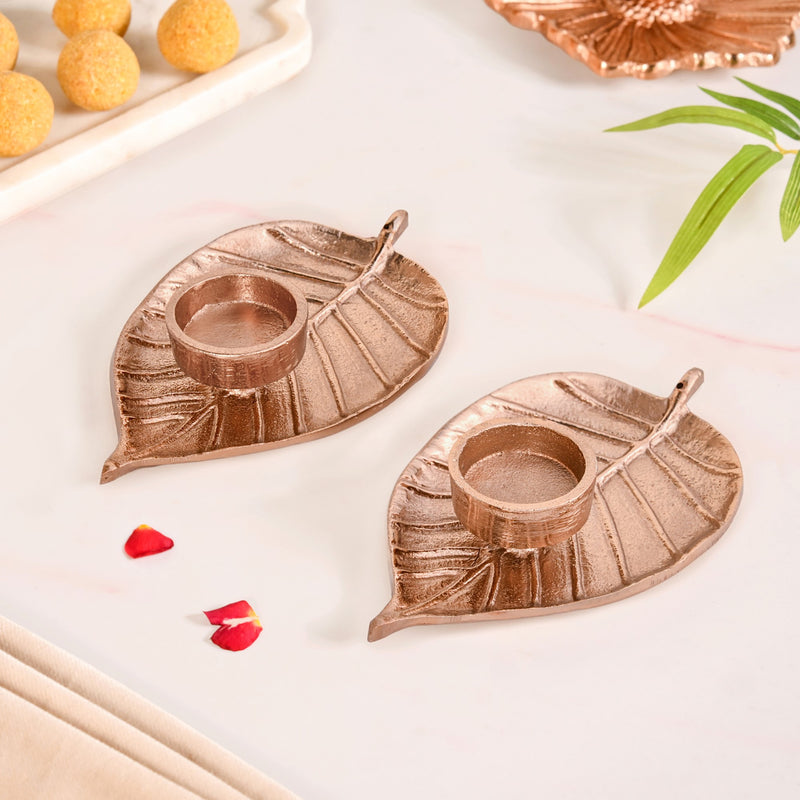 Leaf Lustre Tealight And Incense Holder Set Of 2