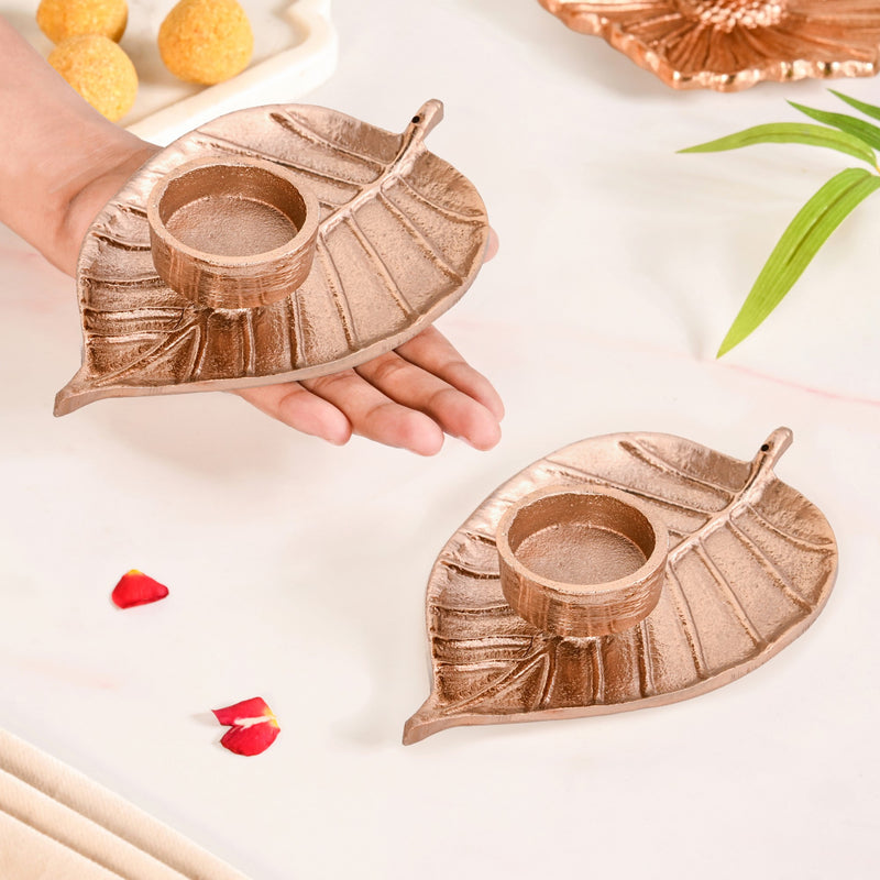 Leaf Lustre Tealight And Incense Holder Set Of 2