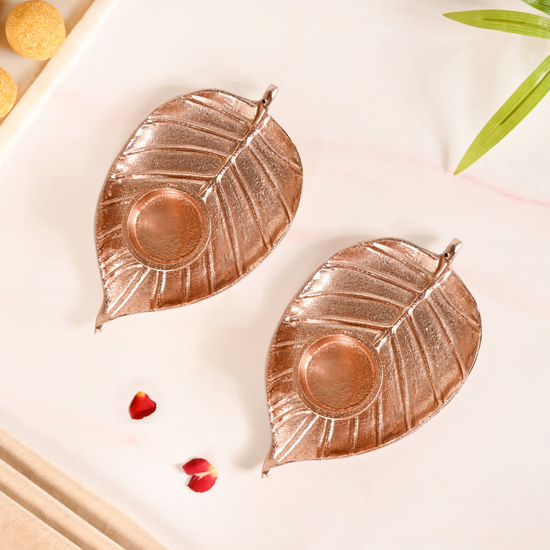 Leaf Lustre Tealight And Incense Holder Set Of 2