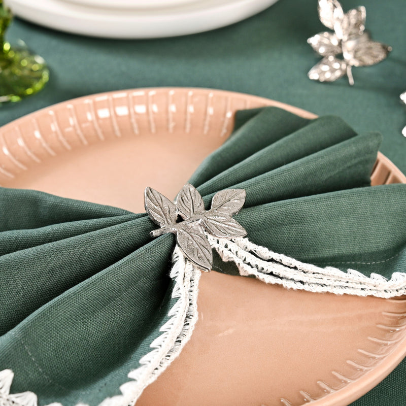 Leaf Pure Brass Napkin Ring With Silver Polish Set Of 6