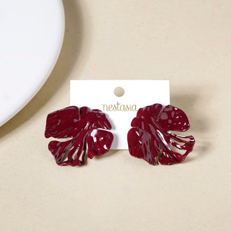 Leaf Textured Maroon Earrings