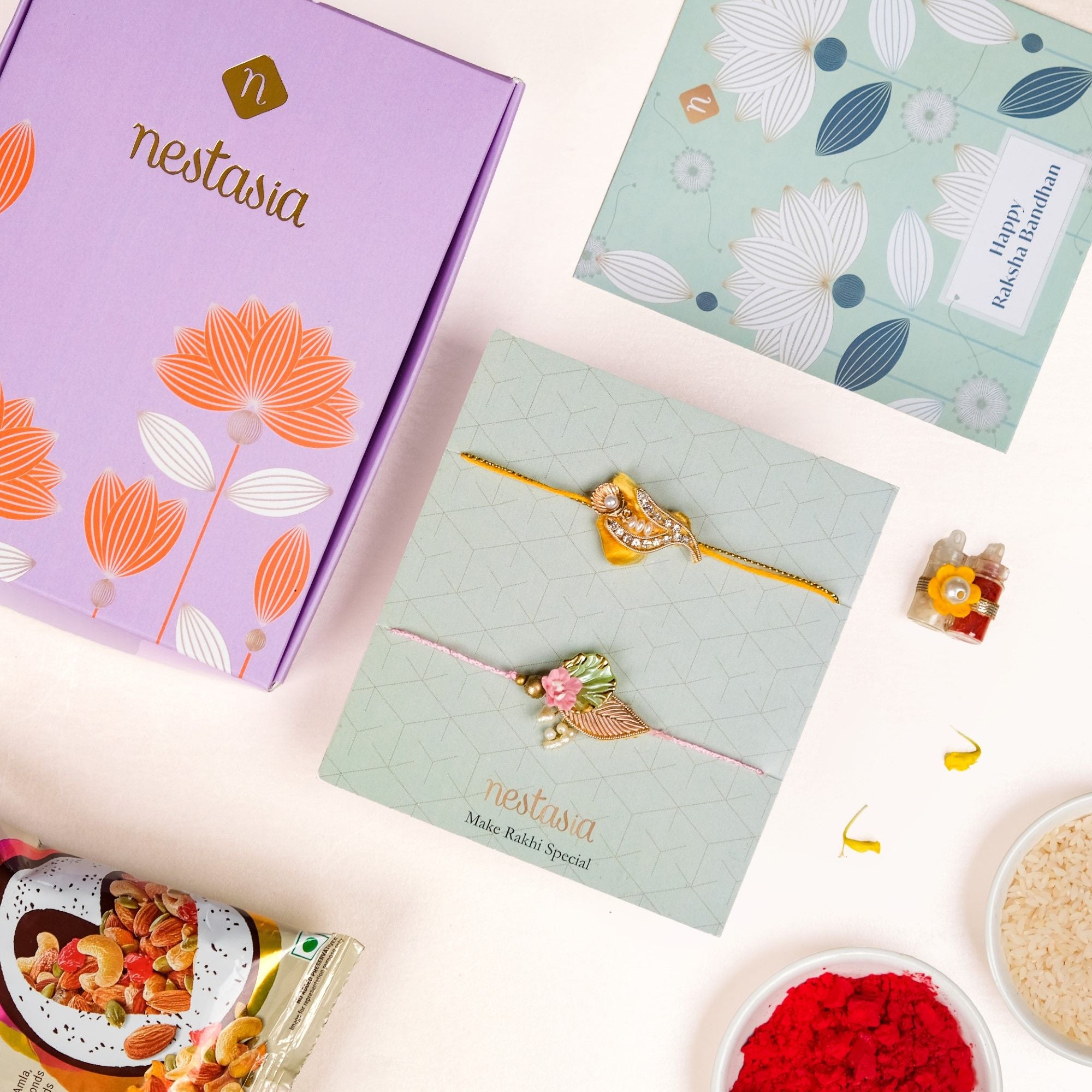 Leaf Embossed Rakhi For Brother Set Of 2 Online - Premium Gift