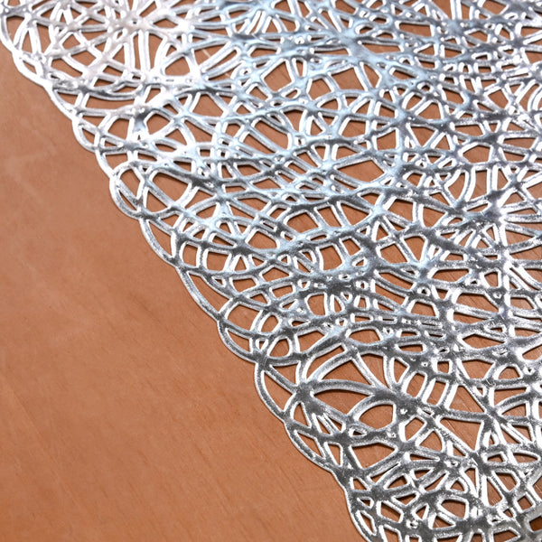 Modern Laser Cut Style Silver Table Runner Silver 92x35cm