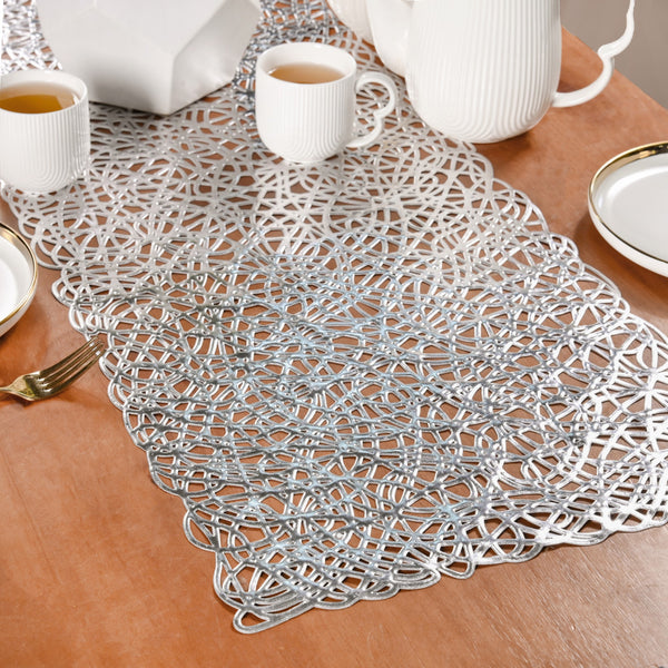 Modern Laser Cut Style Silver Table Runner Silver 92x35cm