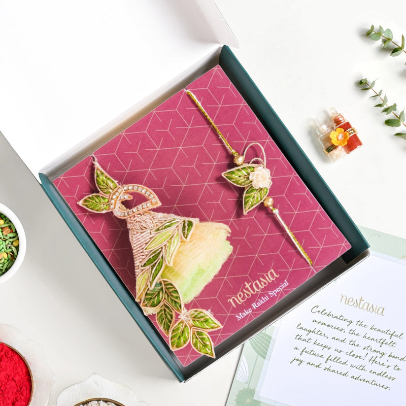 Leafy Artisanal Rakhi Lumba Hamper Set Of 4 With Box And Card