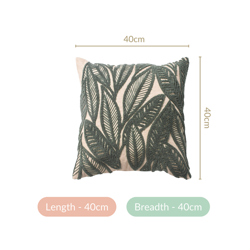 Leafy Tufted Pillow Cover 15x15 Inch