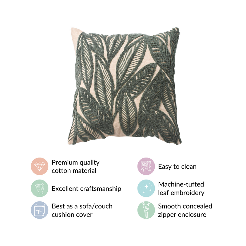 Leafy Tufted Pillow Cover 15x15 Inch