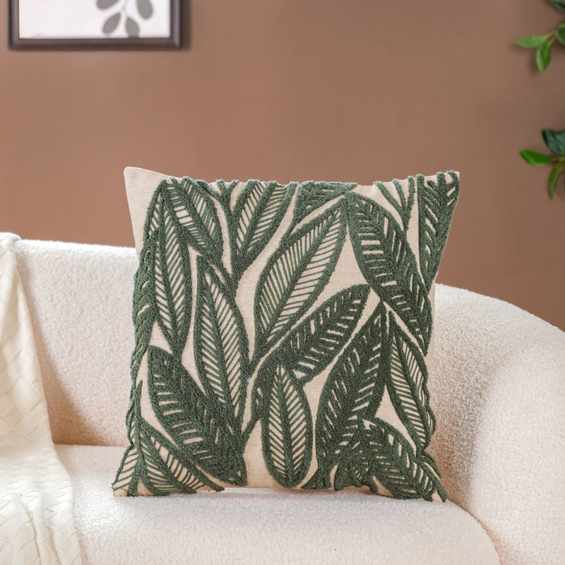 Leafy Tufted Pillow Cover 15x15 Inch