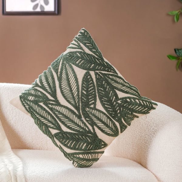 Leafy Tufted Pillow Cover 15x15 Inch