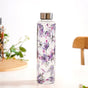 Leakproof Floral Glass Water Bottle With Stainless Steel Lid 1000ml