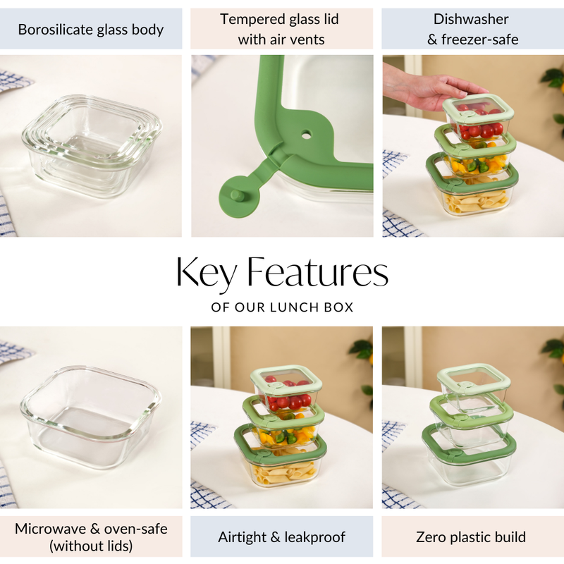 Leakproof See Through Air Vent Lid Food Storage Container Set Of 3 350ml 520ml 800ml