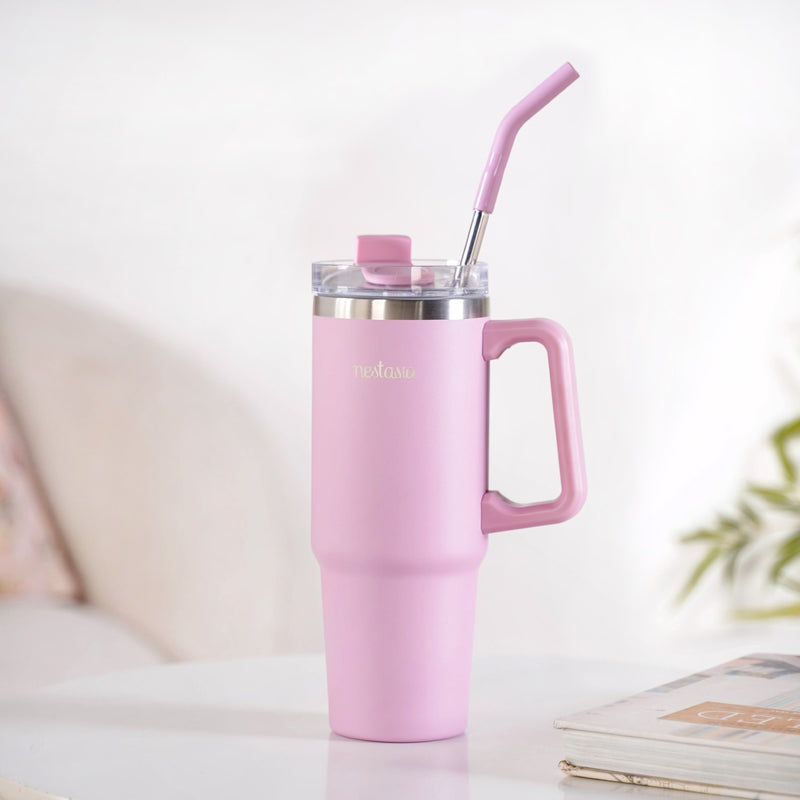 Light Pink Stainless Steel Water Bottle With Straw