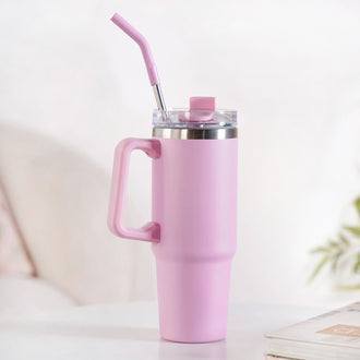 Light Pink Stainless Steel Water Bottle With Straw