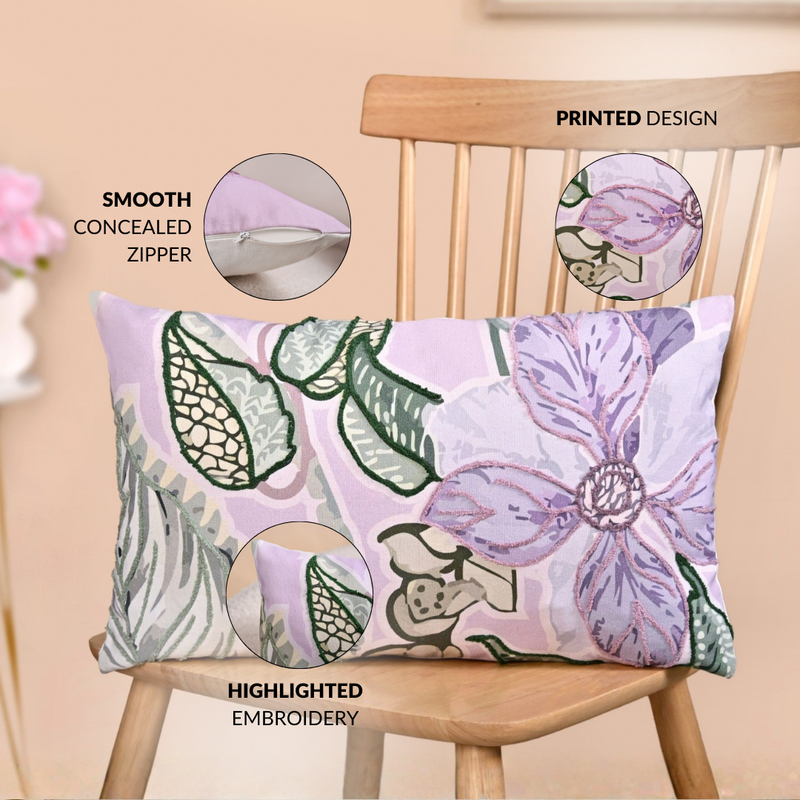 Lilac Bloom Embroidered Cushion Cover 50x30cm