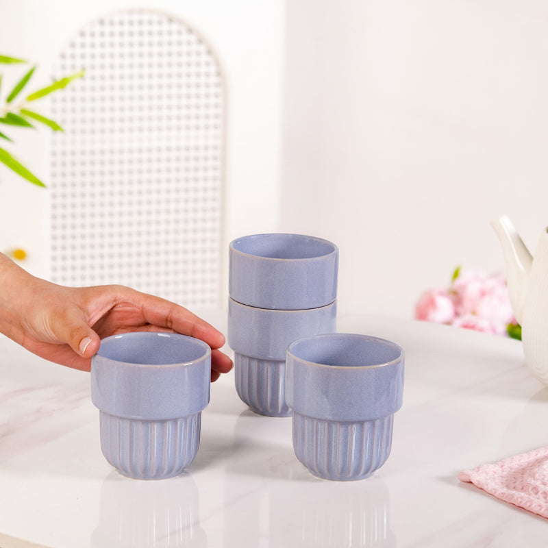 Lilac Grey Premium Stackable Ceramic Cup Set Of 4 280ml