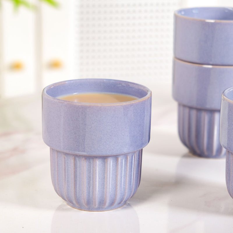 Lilac Grey Premium Stackable Ceramic Cup Set Of 4 280ml