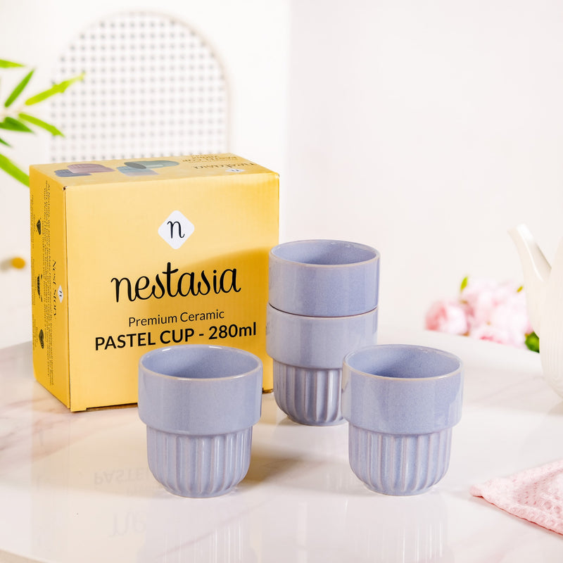 Lilac Grey Premium Stackable Ceramic Cup Set Of 4 280ml