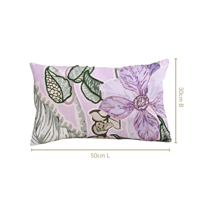 Lilac Bloom Embroidered Cushion Cover 50x30cm