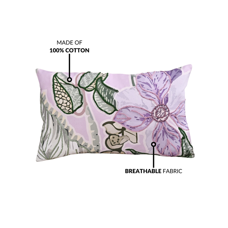 Lilac Bloom Embroidered Cushion Cover 50x30cm