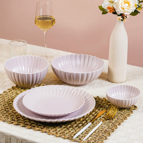 Set Of 2 Large Lilac Scallop Serving Bowls 1000ml